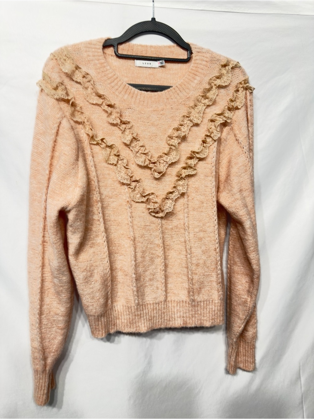 Lush Long Sleeve Lace Ruffle Sweater Size Large - Picture 2 of 12